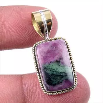 Подарочный двухцветный кулон Ruby In Zoisite из стерлингового серебра 925 пробы, созданный в лаборатории, 1,25 дюйма W8T74