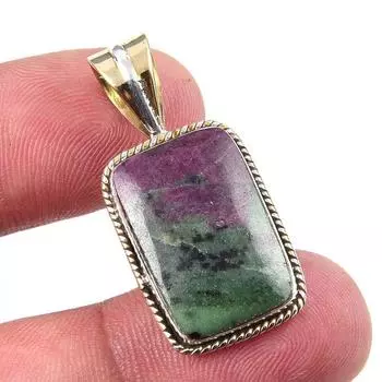 Подарочный двухцветный кулон Ruby In Zoisite из стерлингового серебра 925 пробы, созданный в лаборатории, 1,25 дюйма, d4H09