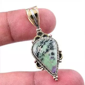 Подарочный двухцветный кулон Ruby In Zoisite из стерлингового серебра 925 пробы, созданный в лаборатории, 1,50 дюйма z2F11