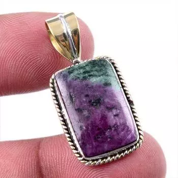Подарочный двухцветный кулон Ruby In Zoisite из стерлингового серебра 925 пробы, созданный в лаборатории, 1,25 дюйма p8e99