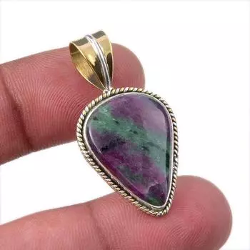 Подарочный двухцветный кулон Ruby In Zoisite из стерлингового серебра 925 пробы, созданный в лаборатории, 1,50 дюйма f3q92
