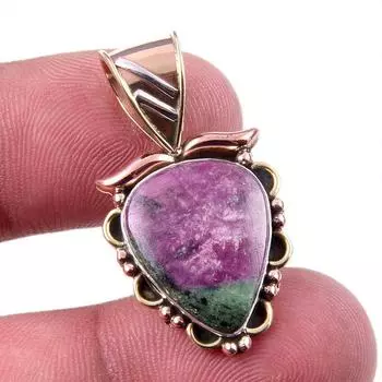 Подарочный двухцветный кулон Ruby In Zoisite из стерлингового серебра 925 пробы, созданный в лаборатории, 1,25 дюйма e7o17