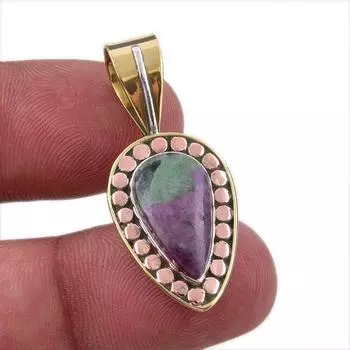 Подарочный двухцветный кулон Ruby In Zoisite из стерлингового серебра 925 пробы, созданный в лаборатории, 1,25 дюйма, K4T67