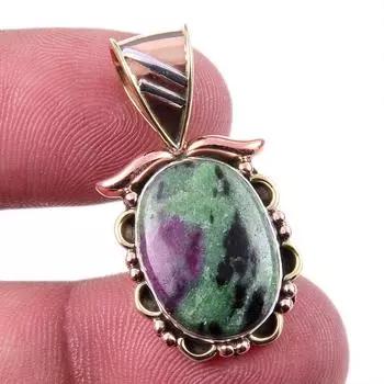 Подарочный двухцветный кулон Ruby In Zoisite из стерлингового серебра 925 пробы, созданный в лаборатории, 1,25 дюйма c8S05
