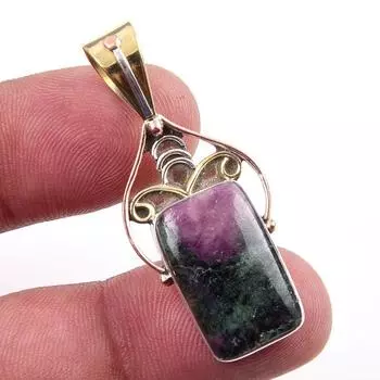 Подарочный двухцветный кулон Ruby In Zoisite из стерлингового серебра 925 пробы, созданный в лаборатории, 1,75 дюйма i3p73
