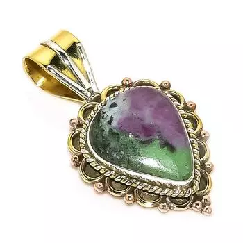 Подарочный двухцветный кулон Ruby In Zoisite из стерлингового серебра 925 пробы, созданный в лаборатории, 1,50 дюйма f3k71