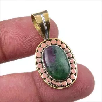 Подарочный двухцветный кулон Ruby In Zoisite из стерлингового серебра 925 пробы, созданный в лаборатории, 1,25 дюйма, h3J17