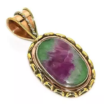 Подарочный двухцветный кулон Ruby In Zoisite из стерлингового серебра 925 пробы, созданный в лаборатории, 1,50 дюйма P4g41