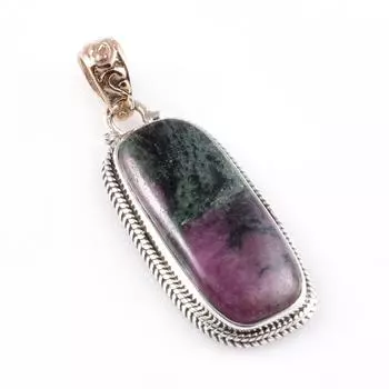Подарочный двухцветный кулон Ruby In Zoisite из стерлингового серебра 925 пробы, созданный в лаборатории, 1,7 дюйма C2T89