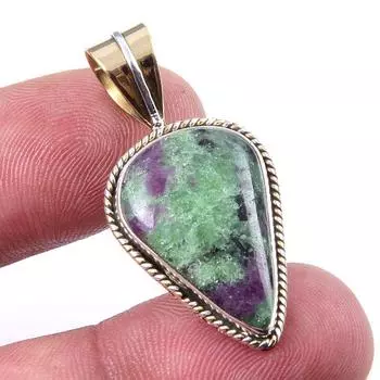 Подарочный двухцветный кулон Ruby In Zoisite из стерлингового серебра 925 пробы, созданный в лаборатории, 1,50 дюйма, k5o40