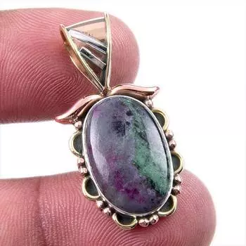 Подарочный двухцветный кулон Ruby In Zoisite из стерлингового серебра 925 пробы, созданный в лаборатории, 1,25 дюйма T9P05
