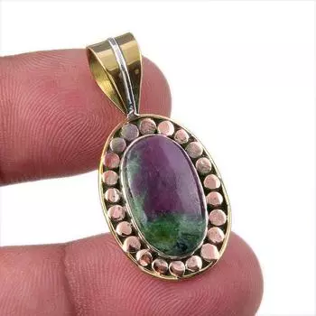 Подарочный двухцветный кулон Ruby In Zoisite из стерлингового серебра 925 пробы, созданный в лаборатории, 1,50 дюйма b4G54