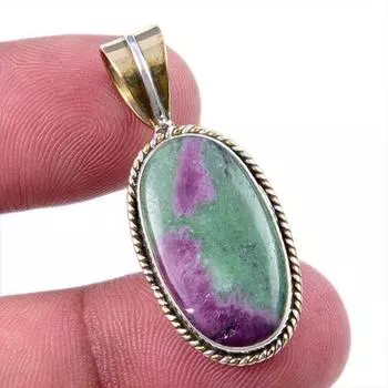Подарочный двухцветный кулон Ruby In Zoisite из стерлингового серебра 925 пробы, созданный в лаборатории, 1,50 дюйма C7A38