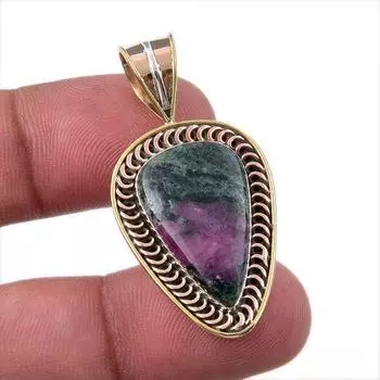 Подарочный двухцветный кулон Ruby In Zoisite из стерлингового серебра 925 пробы, созданный в лаборатории, 1,50 дюйма V0D09
