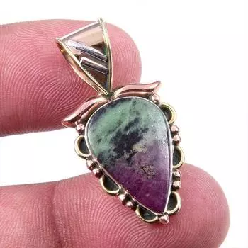 Подарочный двухцветный кулон Ruby In Zoisite из стерлингового серебра 925 пробы, созданный в лаборатории, 1,25 дюйма, N1D35