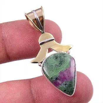 Подарочный двухцветный кулон Ruby In Zoisite из стерлингового серебра 925 пробы, созданный в лаборатории, 1,50 дюйма n0I18