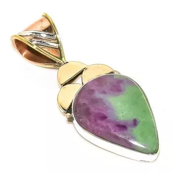 Подарочный двухцветный кулон Ruby In Zoisite из стерлингового серебра 925 пробы, созданный в лаборатории, 1,75 дюйма, h1S59