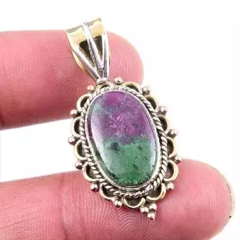 Подарочный двухцветный кулон Ruby In Zoisite, созданный в лаборатории стерлингового серебра 925 пробы, 1,5 дюйма a5W01