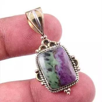 Подарочный двухцветный кулон Ruby In Zoisite, созданный в лаборатории стерлингового серебра 925 пробы, 1,50 дюйма e7n86