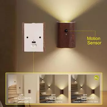 Подарочный индукционный настенный светильник с датчиком настенного светильника ED Light для ванной комнаты, прихожей, спальни, дерева, светодиодный многоцелевой магнитный настенный светильник 1pc-beech wood
