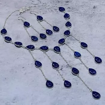 Подарочный комплект ювелирных изделий из серебра 925 пробы с натуральным голубым ониксом ручной работы e2r99