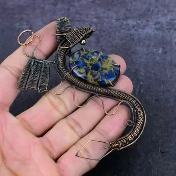 Подарочный кулон «Дракон» из натуральной меди содалита ручной работы из медной проволоки 4,53 дюйма e2S80