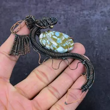 Подарочный кулон Дракон из натуральной меди Ларимар ручной работы из медной проволоки 4,53 дюйма d5K80