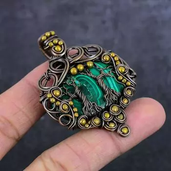 Подарочный кулон «Древо жизни» ручной работы из медной проволоки с натуральным малахитом 2,36 дюйма G3J39