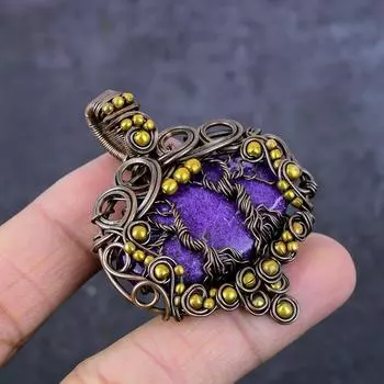 Подарочный кулон «Древо жизни» ручной работы из меди с натуральным пурпуритом 2,24 дюйма g7R10