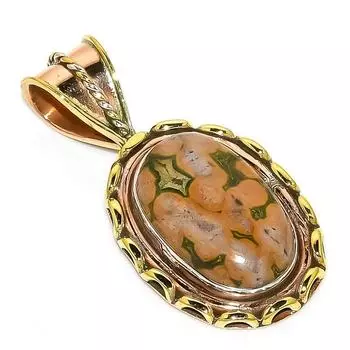 Подарочный кулон из чистого серебра 925 пробы Natural Ocean Jasper TwoTone 1,50 дюйма u3m33