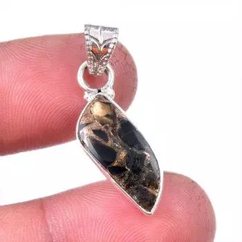 Подарочный кулон из чистого серебра 925 пробы с натуральной черной медью и бирюзой 1,25 дюйма h8M62