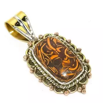 Подарочный кулон из чистого серебра 925 пробы Natural Maryam Jasper TwoTone 1,50 дюйма p8O98