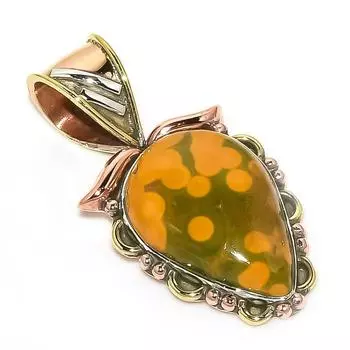 Подарочный кулон из чистого серебра 925 пробы Natural Ocean Jasper TwoTone 1,30 дюйма p3f19