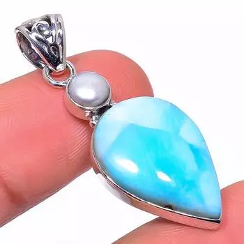 Подарочный кулон из чистого серебра 925 пробы с жемчугом Natural Republic Larimar, 1,65 дюйма t9Y64
