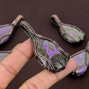 Подарочный кулон из медной проволоки, натуральный русский чароит, 2,75 дюйма, A8J55