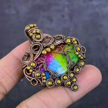 Подарочный кулон из медной проволоки ручной работы с натуральным радужным солнечным кварцем 2,09 дюйма s0M40