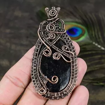 Подарочный кулон из медной проволоки ручной работы с натуральным нууммитом 3,27 n0p94