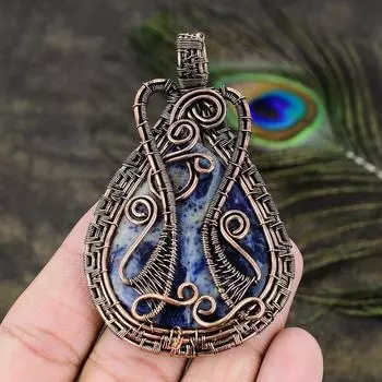 Подарочный кулон из медной проволоки ручной работы с натуральным драгоценным камнем содалитом 3,07 z1o90