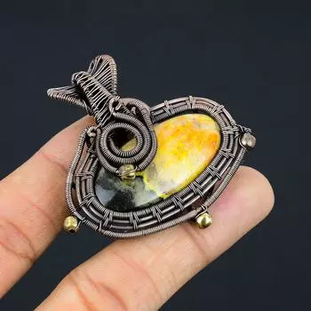 Подарочный кулон из медной проволоки с натуральным драгоценным камнем «Шмель-пчела» и яшмой, 2,17 дюйма, q8s22