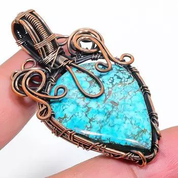 Подарочный кулон из медной проволоки с натуральным тибетским бирюзовым камнем 2,29 дюйма k2q35