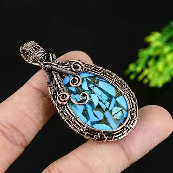 Подарочный кулон из медной проволоки с натуральным медным синим бирюзовым камнем 2,5 K6y53