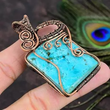 Подарочный кулон из медной проволоки с натуральным тибетским бирюзовым камнем 2,64 i0t06