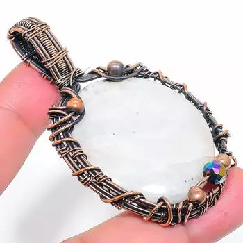 Подарочный кулон из медной проволоки с натуральным радужным лунным камнем, 2,76 дюйма, i3Y58