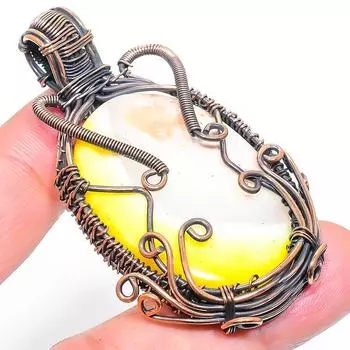 Подарочный кулон из медной проволоки с натуральным желтым дендритным камнем 2,48 дюйма s5C27