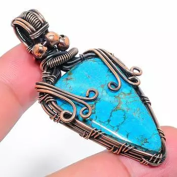 Подарочный кулон из медной проволоки с натуральным тибетским бирюзовым камнем 2,36 дюйма N4G56
