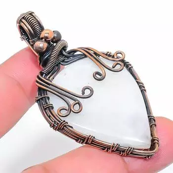 Подарочный кулон из медной проволоки с натуральным радужным лунным камнем, 2,44 дюйма, M8y63