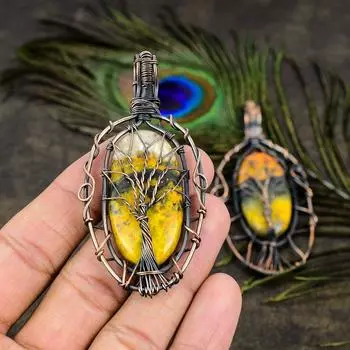 Подарочный кулон из медной проволоки с натуральным драгоценным камнем Яшма Шмеля 3,55 дюйма k8b16