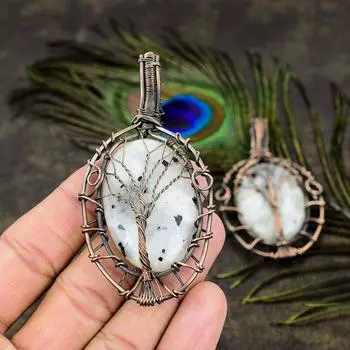 Подарочный кулон из медной проволоки с натуральным радужным лунным камнем, 3,35 дюйма, R2s30