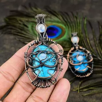 Подарочный кулон из медной проволоки с натуральным тибетским бирюзовым камнем 3,15 дюйма o8p42