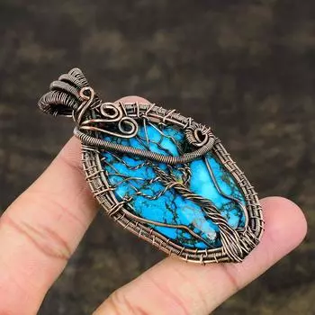 Подарочный кулон из медной проволоки с натуральным тибетским бирюзовым камнем 2,76 дюйма v4y92